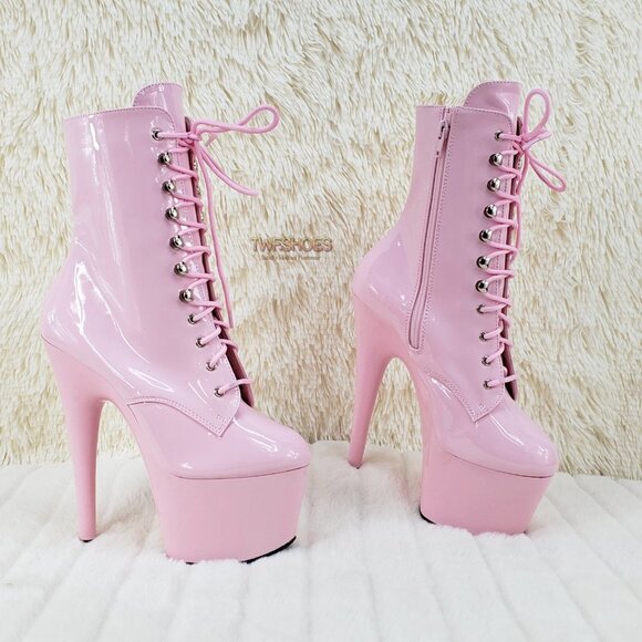 Baby Pink Patent Platform 7" Heel Ankle Boots - Picture 14 of 16
